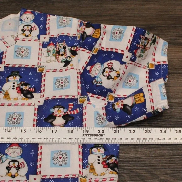 White Swan‎ Fundamentally Cotton Holiday Christmas Penguin Snowman Scrub Top M - Picture 5 of 8